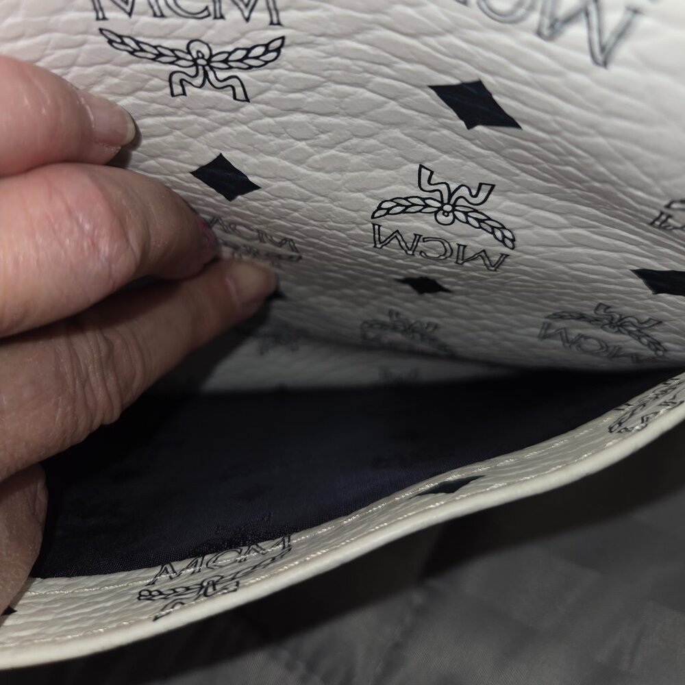 MCM White & Black Monogram Print Large Tote Bag - Picture 12 of 14